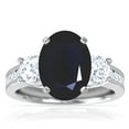 thumbnail image 1 of GemsNY September Birthstone - Three Stone Oval Blue Sapphire Ring with Prong and Channel Set Round Side Diamonds For Women (Grade - A | 4.32cttw), 1 of 4