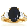 thumbnail image 1 of GemsNY September Birthstone - Three Stone Oval Blue Sapphire Ring with Prong and Channel Set Round Side Diamonds For Women (Grade - A | 4.32cttw), 1 of 4
