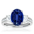 thumbnail image 1 of GemsNY September Birthstone - Three Stone Oval Untreated Blue Sapphire Ring with Prong and Channel Set Round Side Diamonds For Women (Grade - AAAAA | 3.00cttw), 1 of 4
