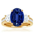 thumbnail image 1 of GemsNY September Birthstone - Three Stone Oval Untreated Blue Sapphire Ring with Prong and Channel Set Round Side Diamonds For Women (Grade - AAAAA | 4.32cttw), 1 of 4