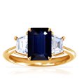thumbnail image 1 of GemsNY September Birthstone - Three Stone Ring Emerald Cut Blue Sapphire with Prong Set Trapezoid Side Diamonds For Women (Grade - AA | 3.5cttw), 1 of 4