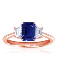 thumbnail image 1 of GemsNY September Birthstone - Three Stone Ring Emerald Cut Blue Sapphire with Prong Set Trapezoid Side Diamonds For Women (Grade - AAAA | 1.20cttw), 1 of 4