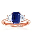 thumbnail image 1 of GemsNY September Birthstone - Three Stone Ring Emerald Cut Untreated Blue Sapphire with Prong Set Trapezoid Side Diamonds For Women (Grade - AAAAA | 1.60cttw), 1 of 4