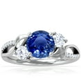 thumbnail image 1 of GemsNY September Birthstone - Three Stone Round Blue Sapphire ring with Round Side Diamonds and Pave Diamond Accents For Women (Grade - AAA | 1.54cttw), 1 of 4