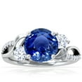 thumbnail image 1 of GemsNY September Birthstone - Three Stone Round Blue Sapphire ring with Round Side Diamonds and Pave Diamond Accents For Women (Grade - AAA | 2.85cttw), 1 of 4