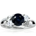 thumbnail image 1 of GemsNY September Birthstone - Three Stone Round Blue Sapphire ring with Round Side Diamonds and Pave Diamond Accents For Women (Grade - A | 1.54cttw), 1 of 4