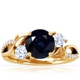 thumbnail image 1 of GemsNY September Birthstone - Three Stone Round Blue Sapphire ring with Round Side Diamonds and Pave Diamond Accents For Women (Grade - A | 2.15cttw), 1 of 4