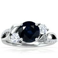 thumbnail image 1 of GemsNY September Birthstone - Three Stone Round Blue Sapphire ring with Round Side Diamonds and Pave Diamond Accents For Women (Grade - A | 2.15cttw), 1 of 4