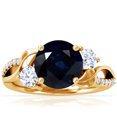 thumbnail image 1 of GemsNY September Birthstone - Three Stone Round Blue Sapphire ring with Round Side Diamonds and Pave Diamond Accents For Women (Grade - A | 2.85cttw), 1 of 4
