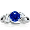 thumbnail image 1 of GemsNY September Birthstone - Three Stone Round Untreated Blue Sapphire ring with Round Side Diamonds and Pave Diamond Accents For Women (Grade - AAAAA | 1.54cttw), 1 of 4