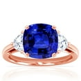 thumbnail image 1 of GemsNY September Birthstone - Three Stone Square Cushion Blue Sapphire Ring with Prong Set Half Moon Side Diamonds For Women (Grade - AAAA | 2.19cttw), 1 of 4