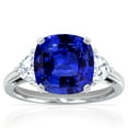 thumbnail image 1 of GemsNY September Birthstone - Three Stone Square Cushion Untreated Blue Sapphire Ring with Prong Set Half Moon Side Diamonds For Women (Grade - AAAAA | 2.69cttw), 1 of 4