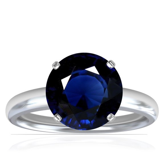 GemsNY September Birthstone - Traditional Round Blue Sapphire Solitaire Ring (Grade - AA | 2.25cts.)