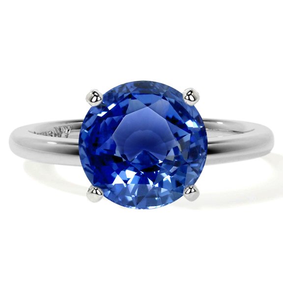GemsNY September Birthstone - Traditional Round Blue Sapphire Solitaire Ring (Grade - AAA | 2.25cts.)