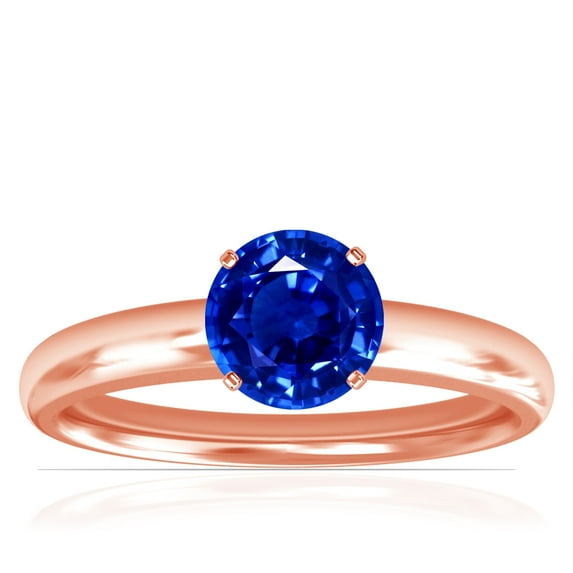 GemsNY September Birthstone - Traditional Round Blue Sapphire Solitaire Ring (Grade - AAAA | 0.65cts.)