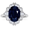 thumbnail image 1 of GemsNY September Birthstone - Vintage Oval Blue Sapphire Ring with Pave Set Diamond Halo (Grade - AA | 3.48cttw), 1 of 4