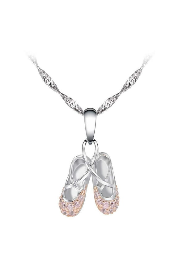 925 Sterling Silver Ballerina Necklace for Women Girls Teen & Dancer 18", Pink