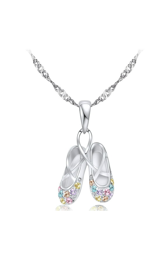 925 Sterling Silver Ballerina Necklace for Women Girls Teen & Dancer 18", Rainbow