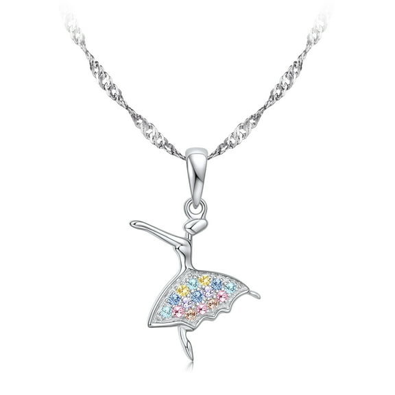 Gemschest 925 Sterling Silver Ballerina Necklace Ballet Dancer for Women Girls Teen & Dancer 18", Rainbow