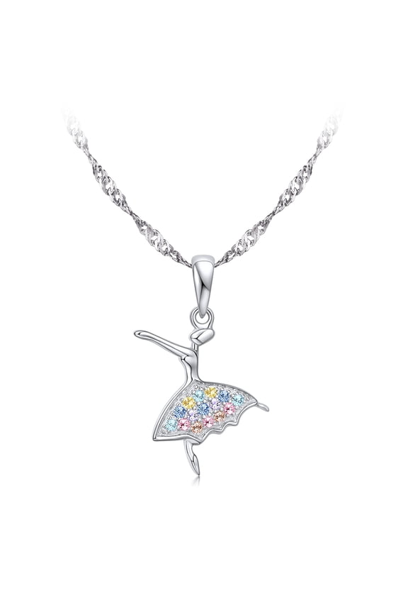 925 Sterling Silver Ballerina Necklace Ballet Dancer for Women Girls Teen & Dancer 18", Rainbow