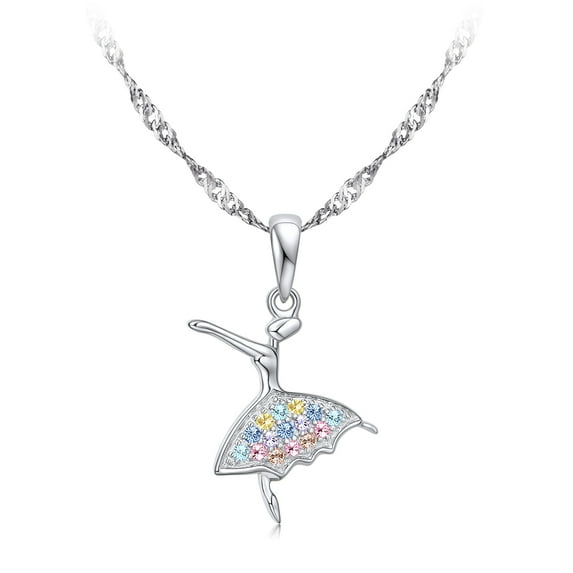 Gemschest 925 Sterling Silver Ballerina Necklace Ballet Dancer for Women Girls Teen & Dancer 18", Rainbow