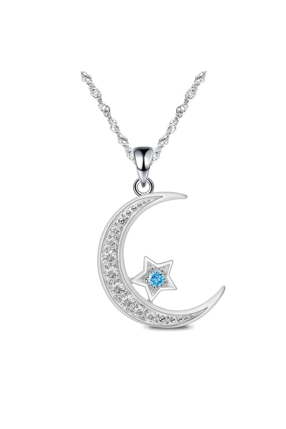 Sterling Silver Crescent Moon Star Phase Pendant Necklace for Women