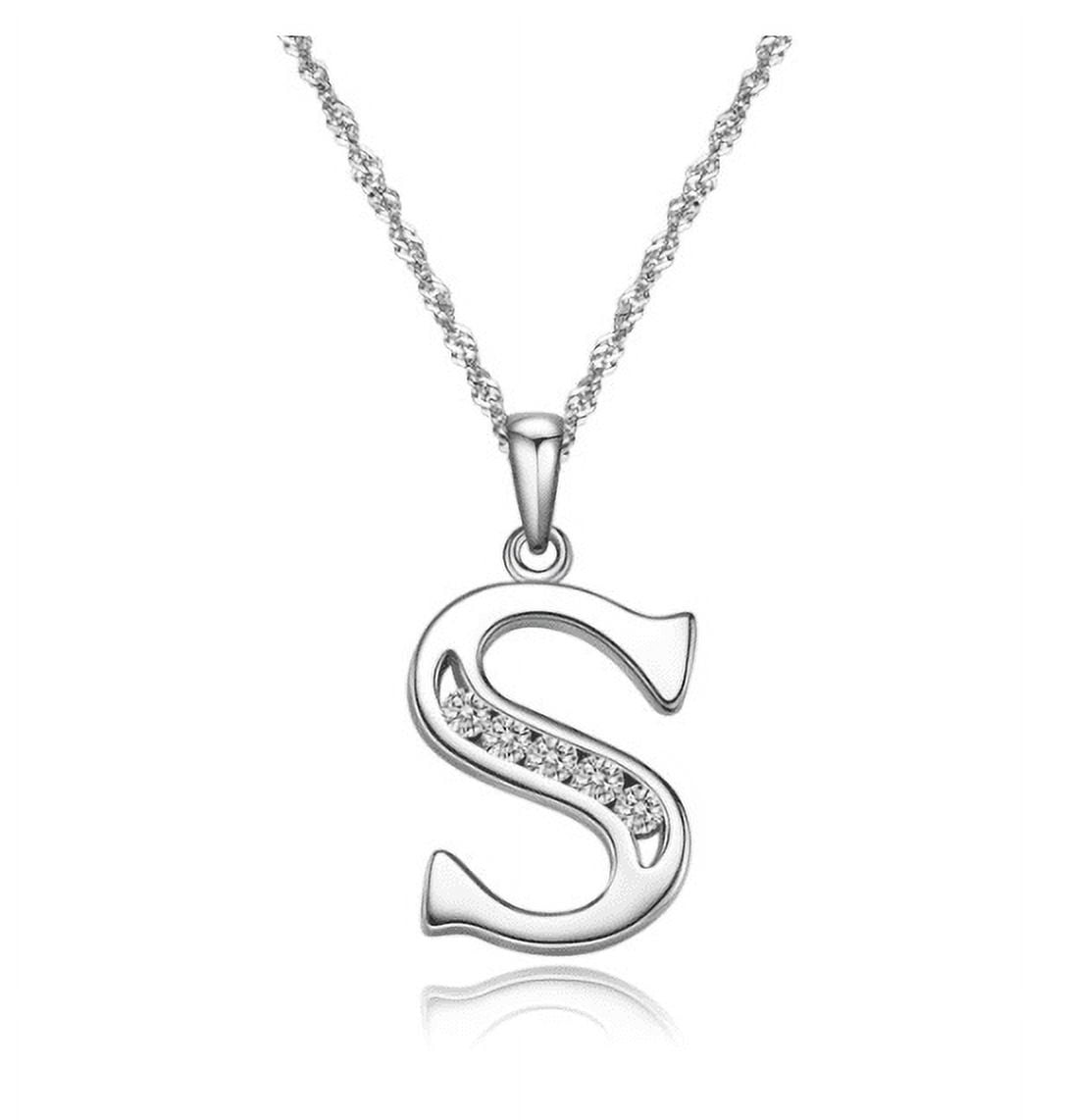 Gemschest Sterling Silver Initial Necklace for Women Girls Letter S ...