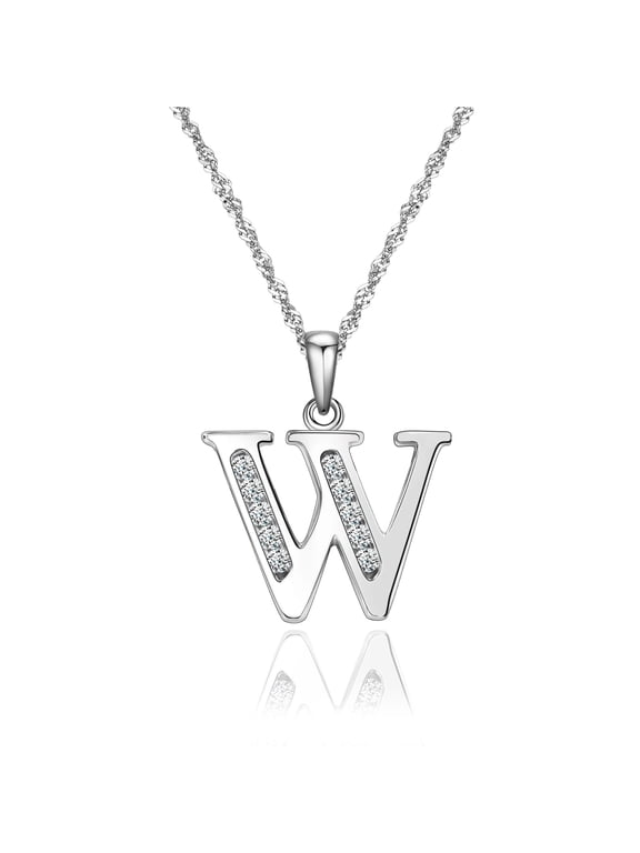 Sterling Silver Initial Necklace for Women Letter W