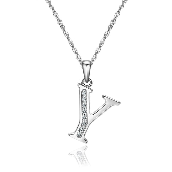 Gemschest Sterling Silver Initial Necklace for Women Letter Y