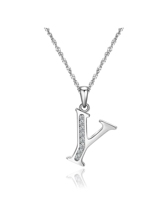 Sterling Silver Initial Necklace for Women Letter Y