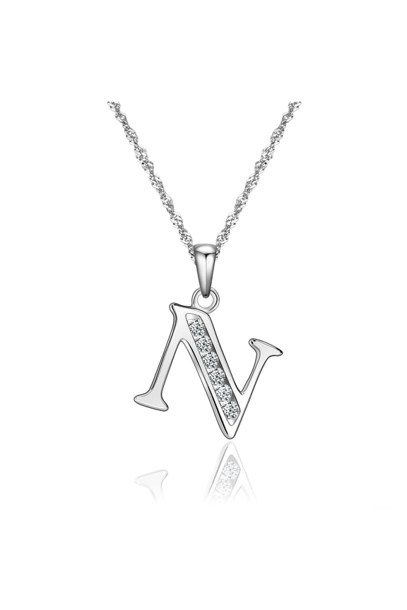 Sterling Silver Initial Necklace for Women Letter N