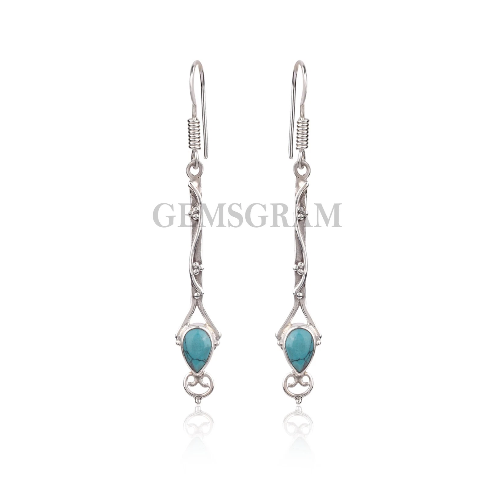 GEMSGRAM 925 Sterling Silver Handmade Turquoise Gemstone Women Dangle Earrings For Festival Gift