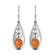 Gemsgram Handmade Birthstone Baltic Amber Drop and Dangle 925 Sterling Silver Earrings for Women and Girls | Birthday or Valentine Day Gift