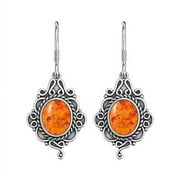 Gemsgram Handmade Drop and Dangle Baltic Amber 925 Sterling Silver Earrings for Women |Birthday or Valentine Day Gifts