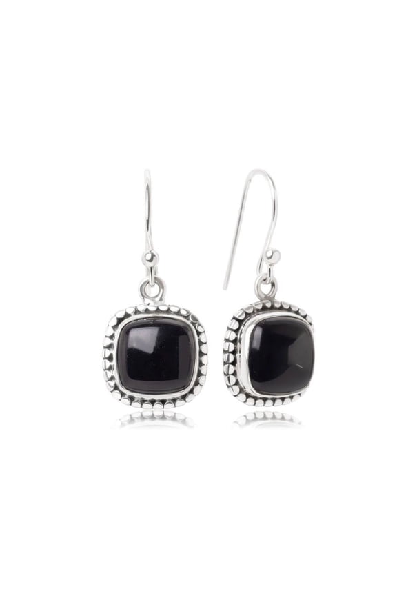 925 Sterling Silver Black Onyx Earrings 10mm Cushion Drop Dangle Jewelry Gift For Women