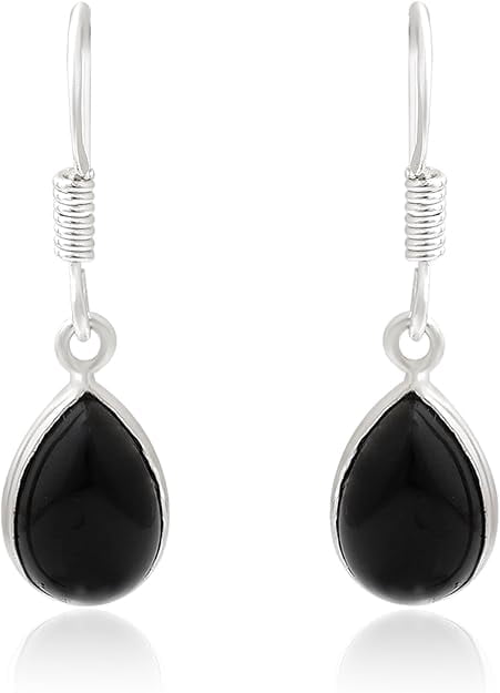 Gemsgram Silver Dangle Earrings Black Onyx Natural Gemstone 925 Sterling Handmade Jewelry