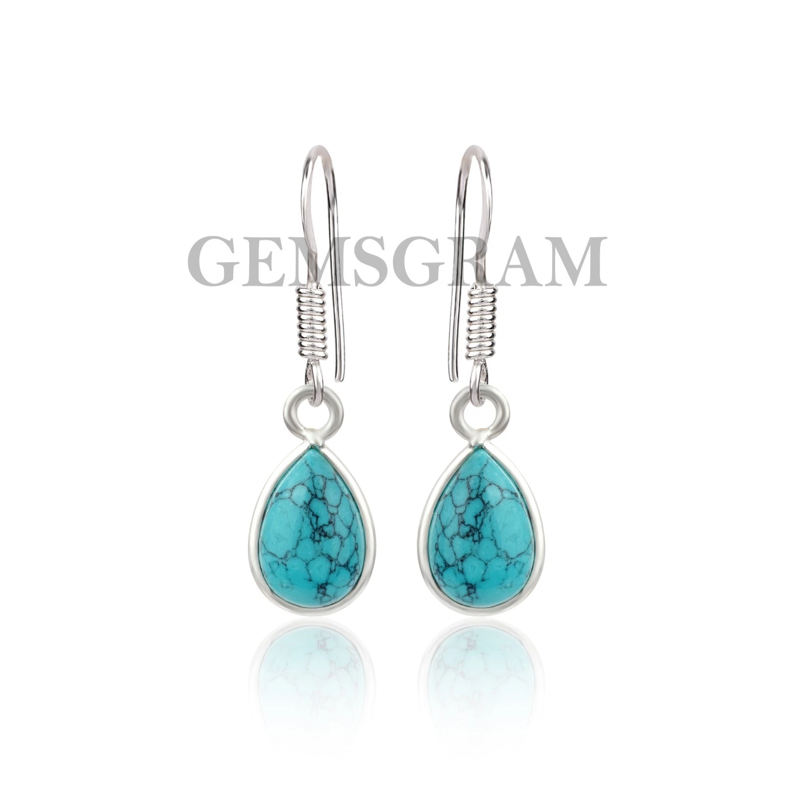 Silver Dangle Earrings Turquoise Natural Gemstone 925 Sterling Handmade Jewelry