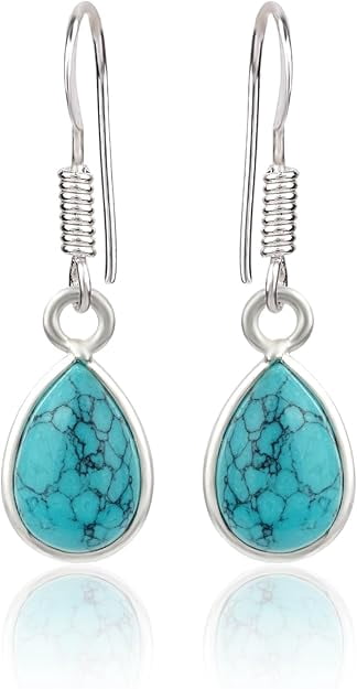 Gemsgram Silver Dangle Earrings Turquoise Natural Gemstone 925 Sterling Handmade Jewelry