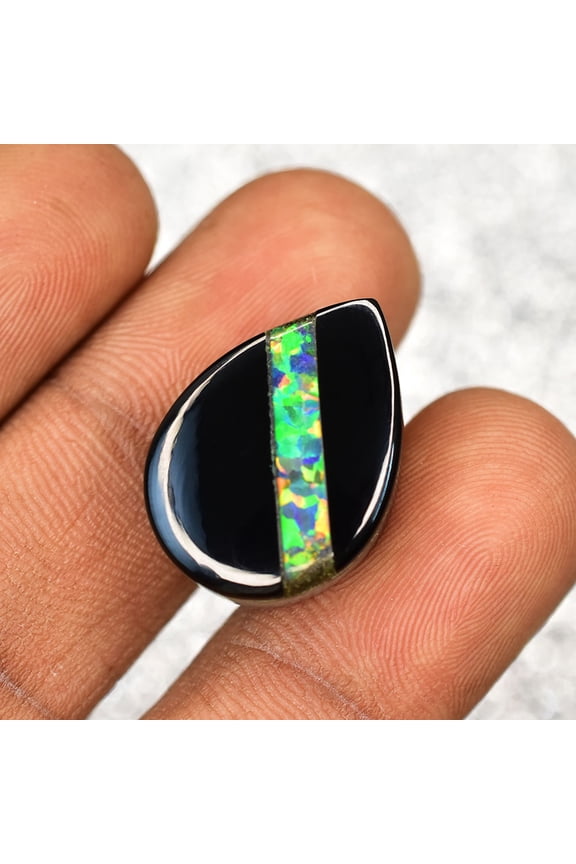 Gemsgrowth Natural Black Opal Loose Gemstone, 14.9 Carat, Pear Cut, Certified, for Jewelry Making, Pendant, Ring, Necklace, Engagement