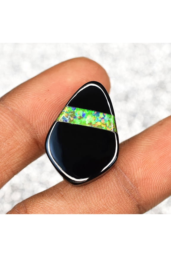 Gemsgrowth Natural Black Opal Loose Gemstone, 17.7 Carat, Fancy Cut, Certified, for Jewelry Making, Pendant, Ring, Necklace, Engagement