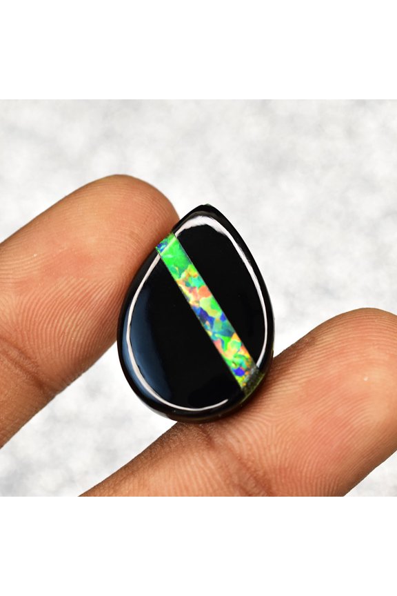 Gemsgrowth Natural Black Opal Loose Gemstone, 18.25 Carat, Pear Cut, Certified, for Jewelry Making, Pendant, Ring, Necklace, Engagement