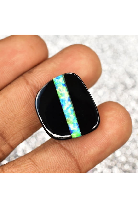 Gemsgrowth Natural Black Opal Loose Gemstone, 18.35 Carat, Fancy Cut, Flawless, Certified, for Jewelry Making, Pendant, Ring, Necklace, Engagement