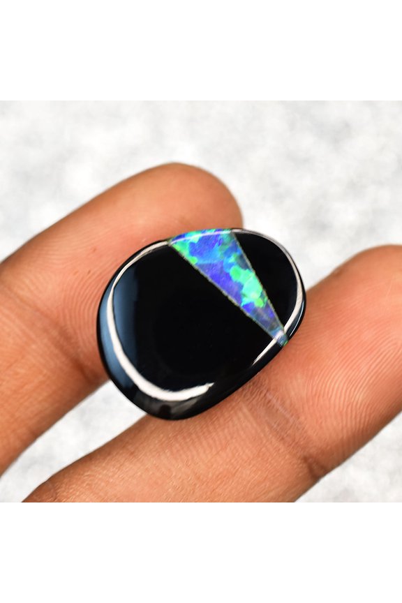 Gemsgrowth Natural Black Opal Loose Gemstone, 18.95 Carat, Fancy Cut, Certified, for Jewelry Making, Pendant, Ring, Necklace, Engagement