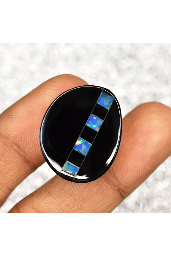 Gemsgrowth Natural Black Opal Loose Gemstone, 20.1 Carat, Fancy Shape, Certified, for Jewelry Making, Pendant, Ring, Necklace, Engagement