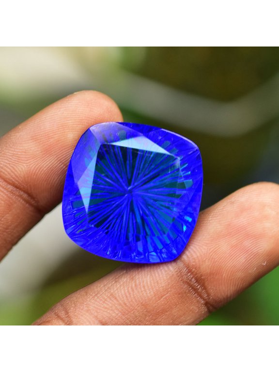 Gemsgrowth Natural Blue Sapphire Loose Gemstone, Square Cushion, 24x24mm, Certified, for Jewelry Making, Pendant, Ring, Necklace, Engagement