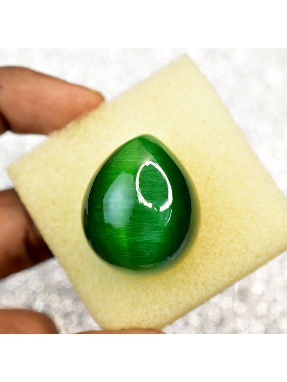 Gemsgrowth Natural Green Cat's Eye Loose Gemstone, 100 Carat, Cabochon, Certified, for Jewelry Making, Pendant, Ring, Necklace, Engagement