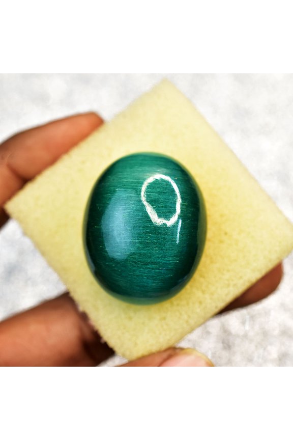 Gemsgrowth Natural Green Cat's Eye Loose Gemstone, 109 Carat, Cabochon, Certified, for Jewelry Making, Pendant, Ring, Necklace, Engagement