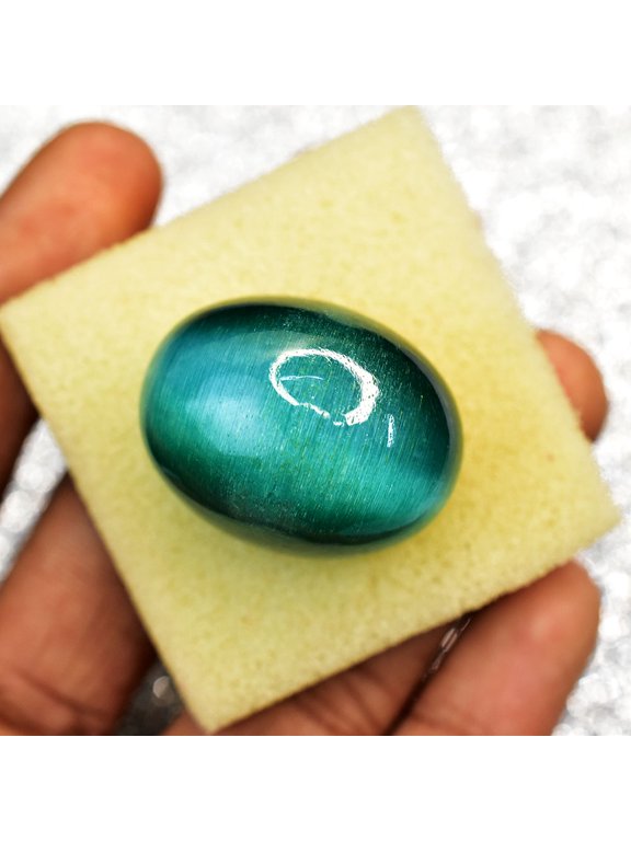 Gemsgrowth Natural Green Cat's Eye Loose Gemstone, 123 Carat, Cabochon, Certified, for Jewelry Making, Pendant, Ring, Necklace, Engagement