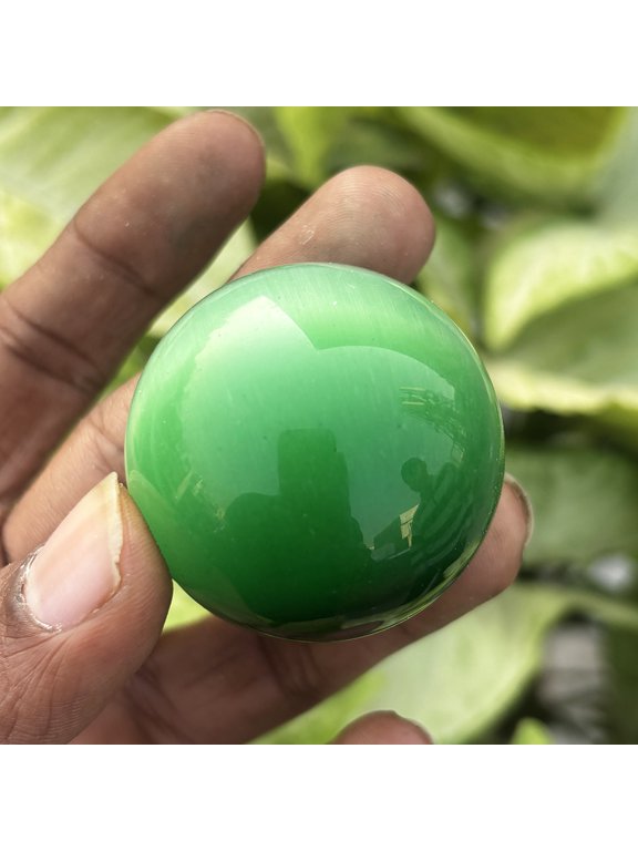 Gemsgrowth Natural Green Cat's Eye Loose Gemstone, 471.85 Carat, Round Cut, Certified, for Jewelry Making, Pendant, Ring, Necklace, Engagement
