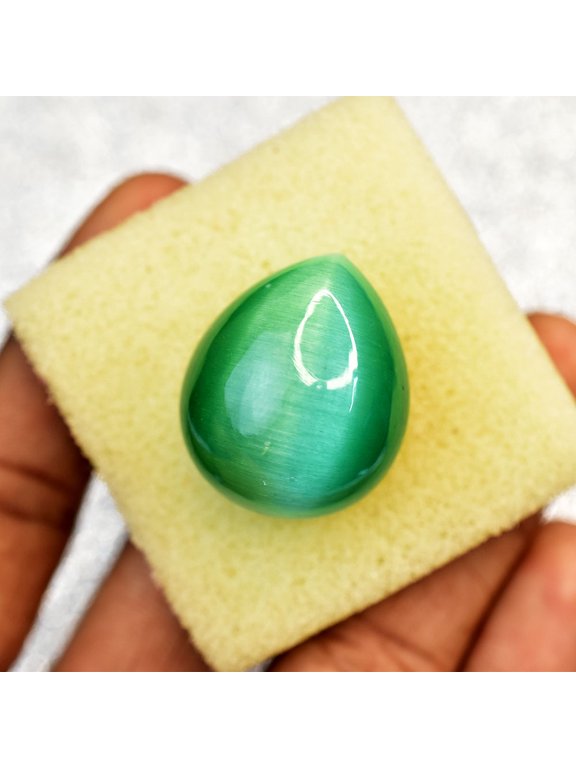 Gemsgrowth Natural Green Cat's Eye Loose Gemstone, 80 Carat, Cabochon, Certified, for Jewelry Making, Pendant, Ring, Necklace, Engagement